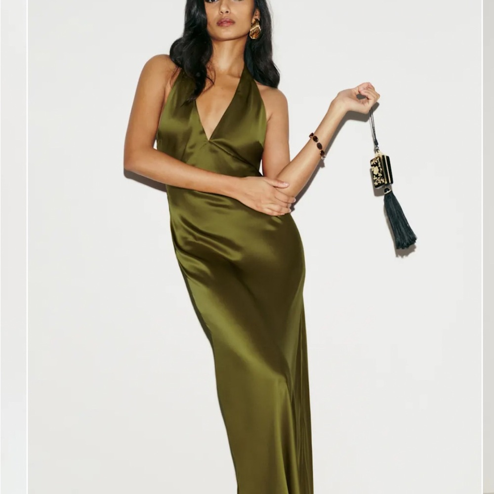 Reformation Daniela silk dress in pear NWT - Picture 3 of 7